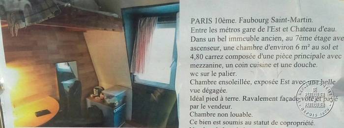 Vente appartement studio Paris 10e