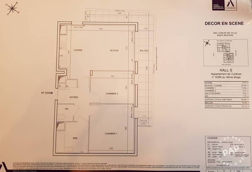 Appartement a louer bezons - 3 pièce(s) - 59 m2 - Surfyn