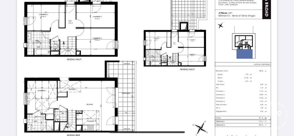 Vente Appartement Livry-Gargan (93190) 94&nbsp;m² 373.000&nbsp;&euro;